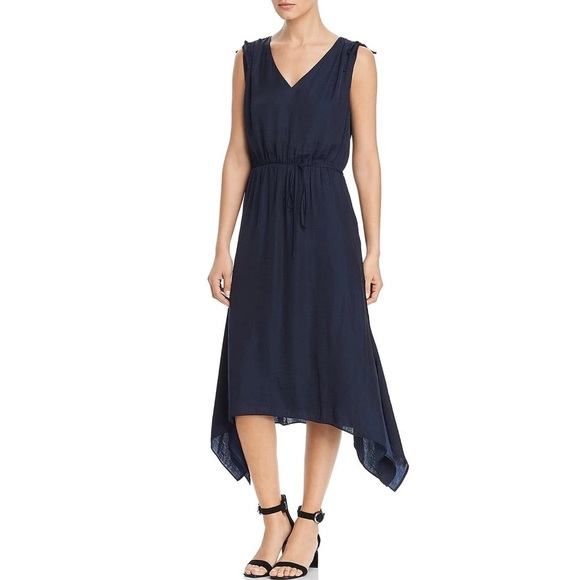 NWT XS VINCE CAMUTO shark bite hem shoulder tie floaty oasis rich black midimaxi - Picture 2 of 11